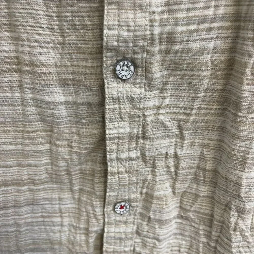 Free Planet Men's Beige Cotton Shirt Button-Down Striped Short Sleeve Large - Picture 3 of 6